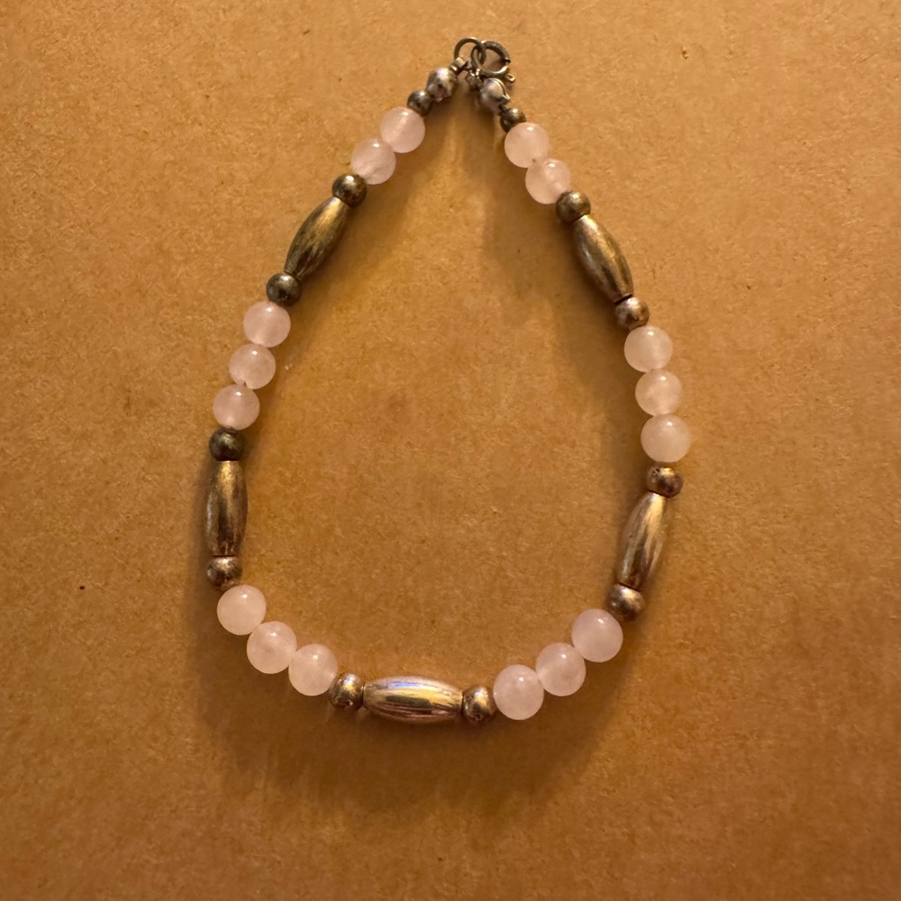 **FREE EARRINGS W/PURCHASE** Sterling and Pink Rose Quartz Bracelet